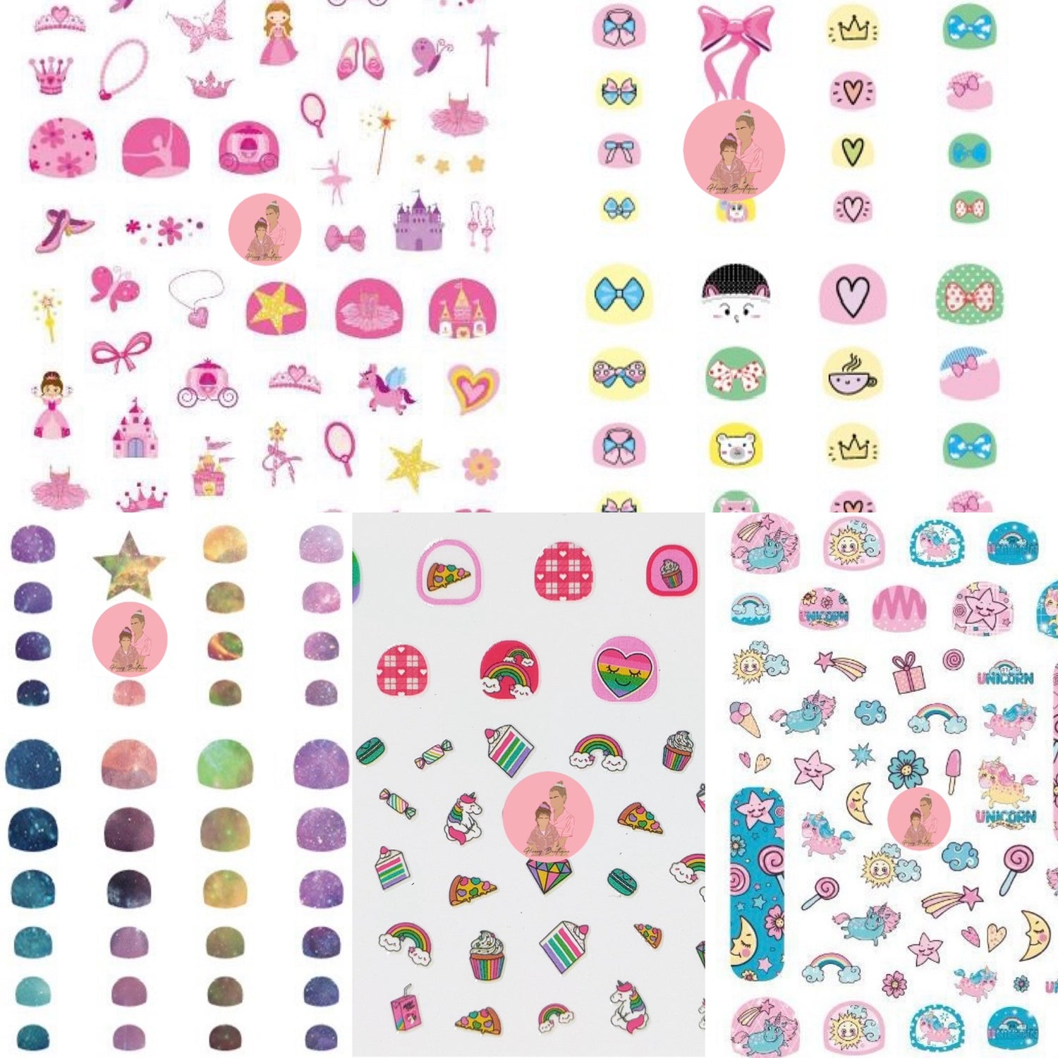 Kids Non Toxic Press on Nails Stickers Party Play Costume and Dress Up